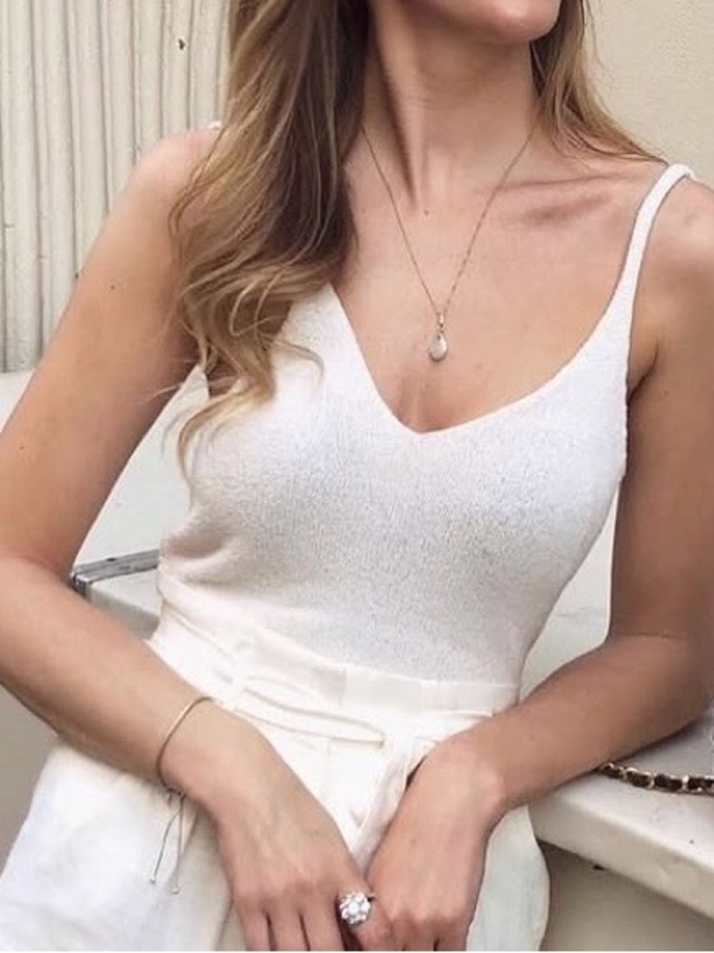 Mango Cream V-Neck Knit Tank